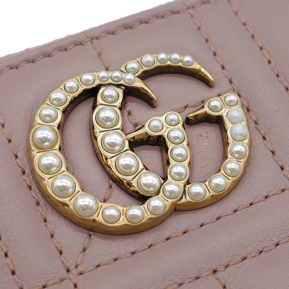 Gucci Round Zipper Long Wallet GG Marmont Pink Beige - Picture 6 of 8